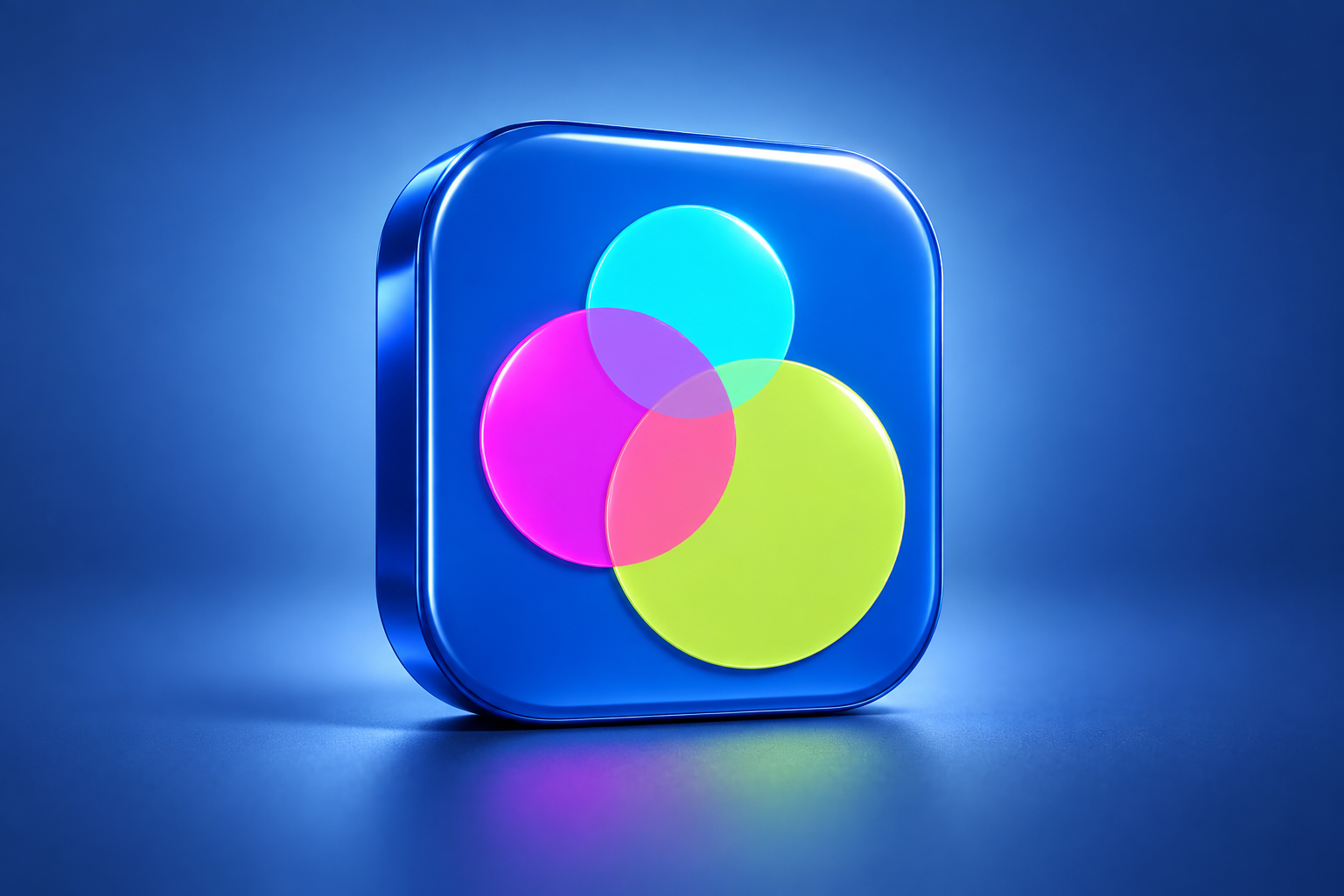 3D illustration of the Bloom app icon with overlapping colored circles on a blue background.