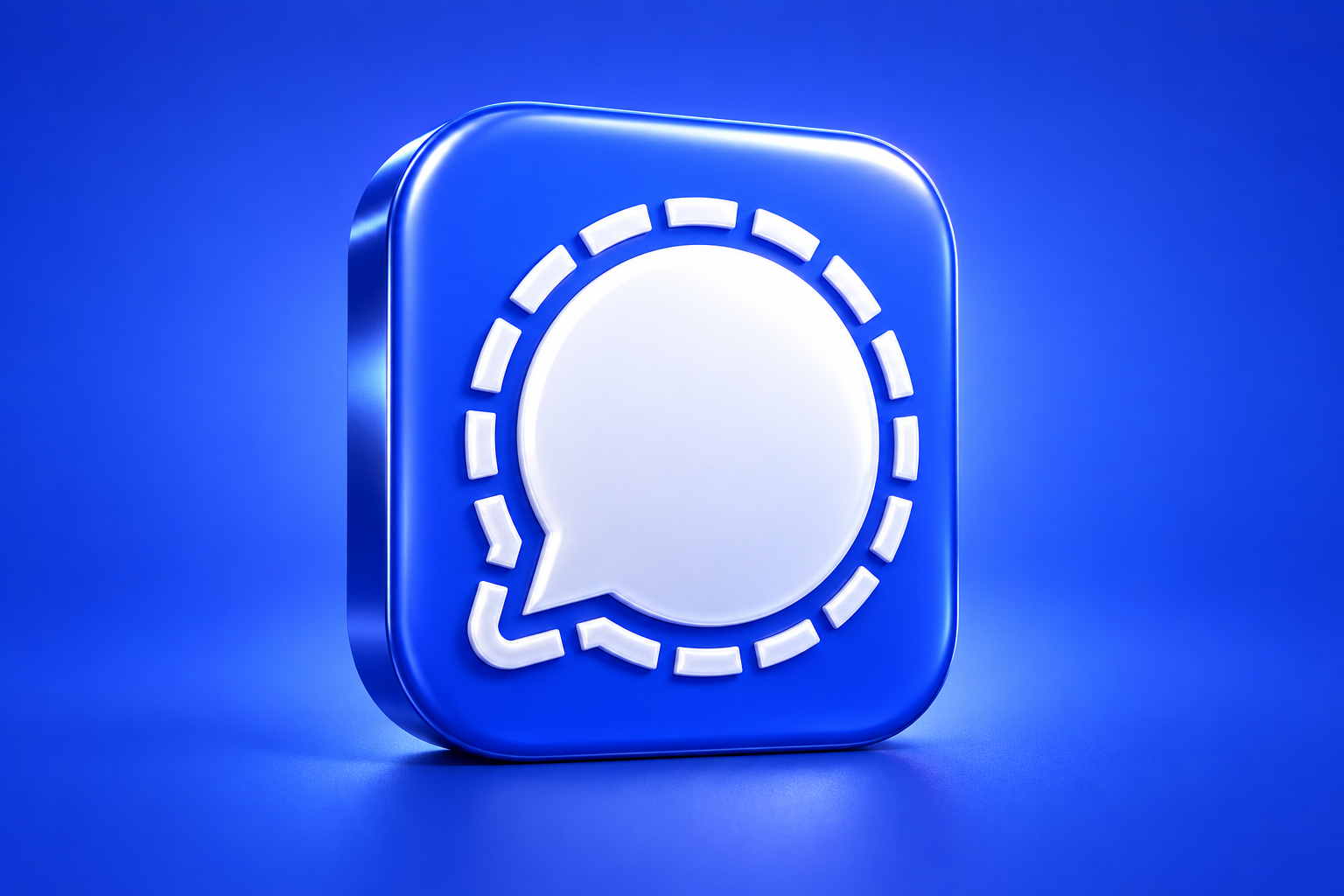3D illustration of the Signal - Private Messenger app icon on a soft cobalt blue background.