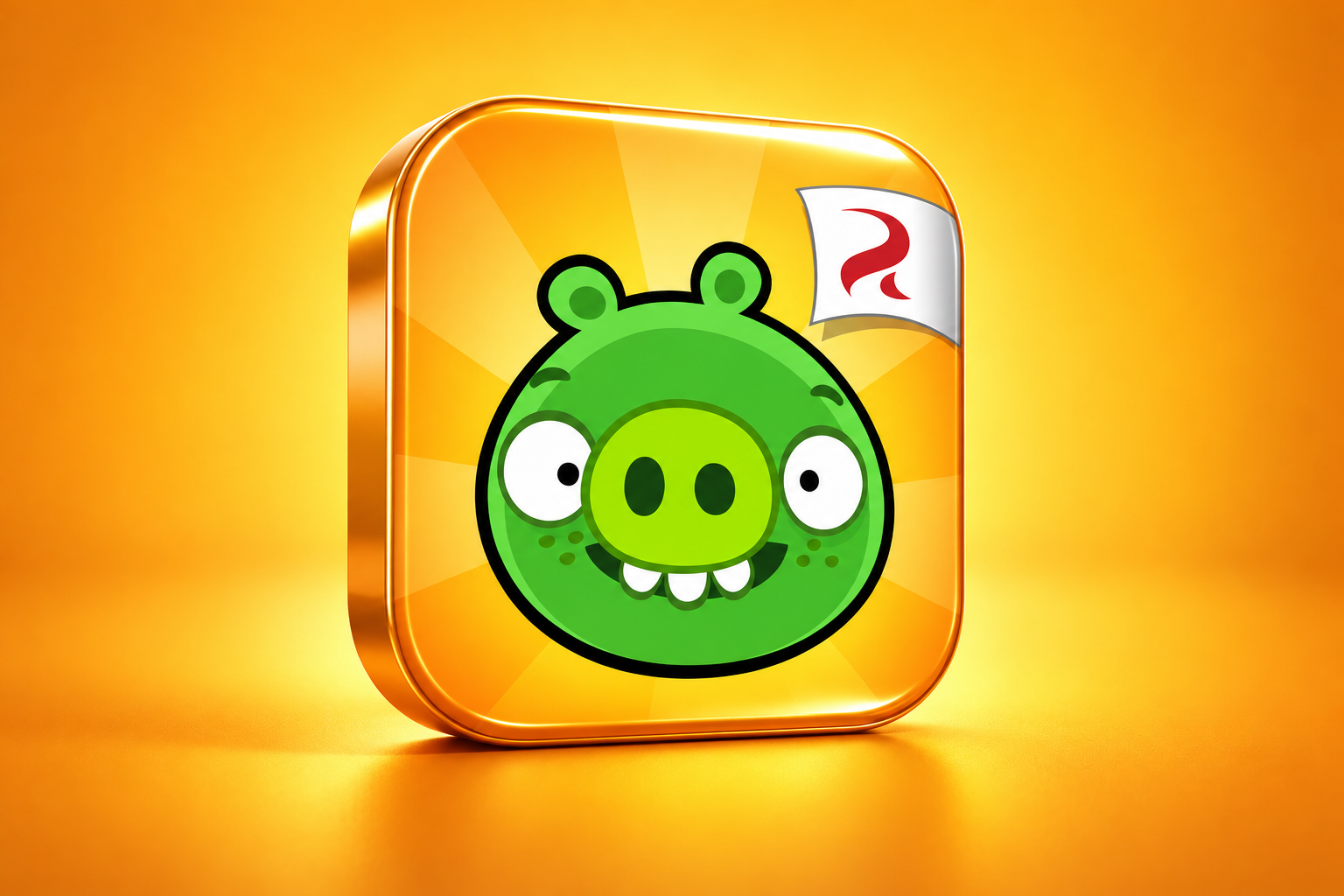 3D illustration of the Bad Piggies app icon on a colored background.