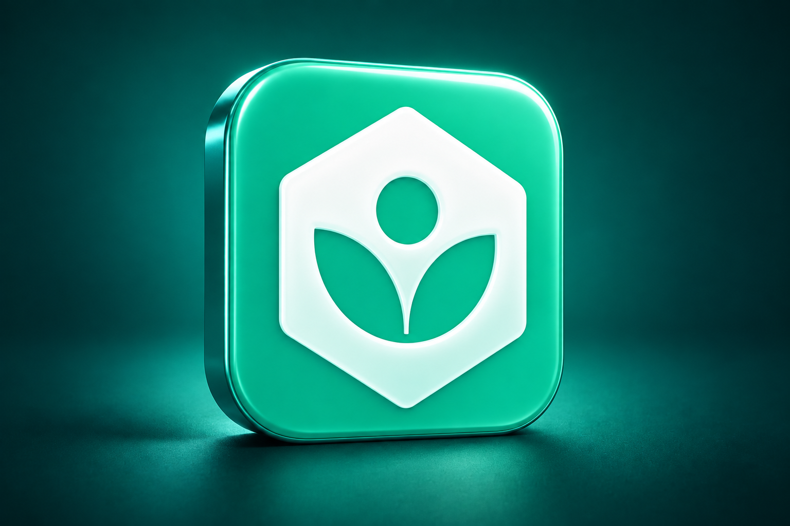 3D illustration of the Khan Academy app icon on a deep teal background.