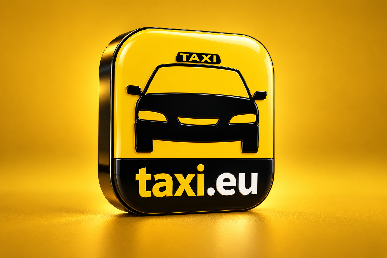 3D illustration of the taxi.eu app icon on a colored background.