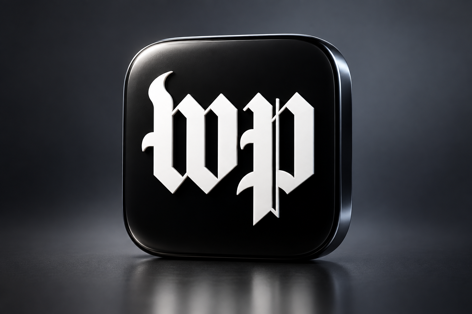 Editorial 3D illustration of the Washington Post app icon on a colored background; not an app screenshot.