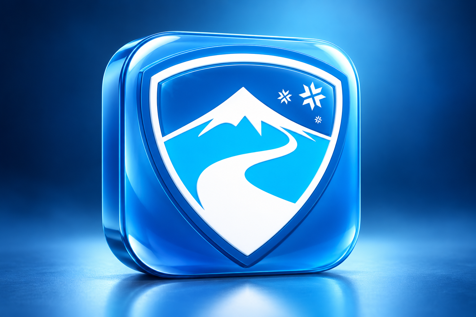Editorial 3D illustration of the OnTheSnow Ski & Snow Report app icon on a colored background; not an app screenshot.