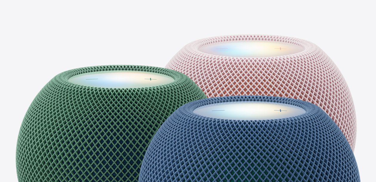HomePod mini 2 speaker shown in Apple product colors