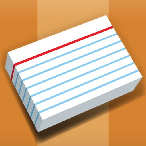 Flashcards Deluxe app icon showing a stack of ruled index cards
