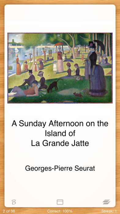 Flashcards Deluxe study card pairing Seurat’s painting with its title and artist