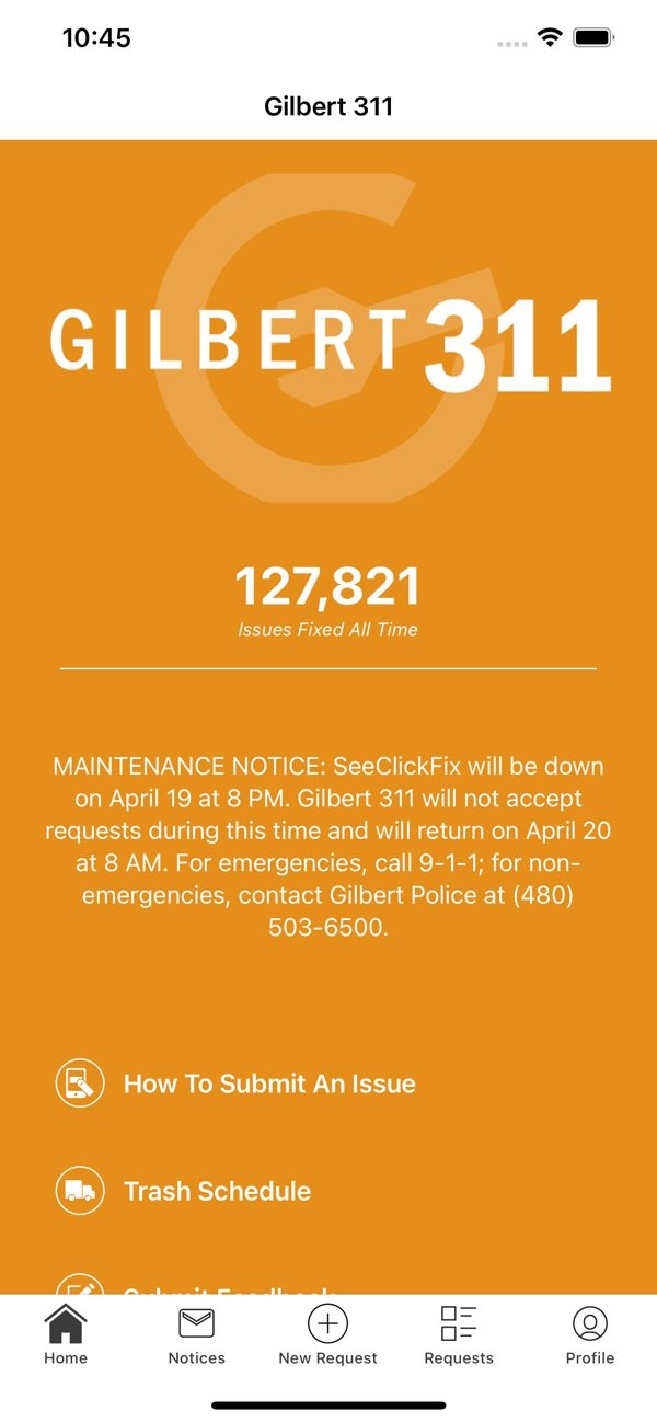 myGilbert and Gilbert 311: reporting local issues on iPhone