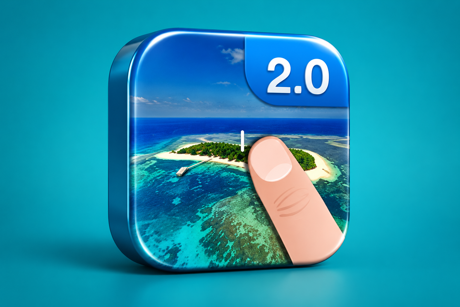 3D editorial render of the verified catalog icon for ArounderTouch on a deep turquoise background; the icon may postdate the historical article.