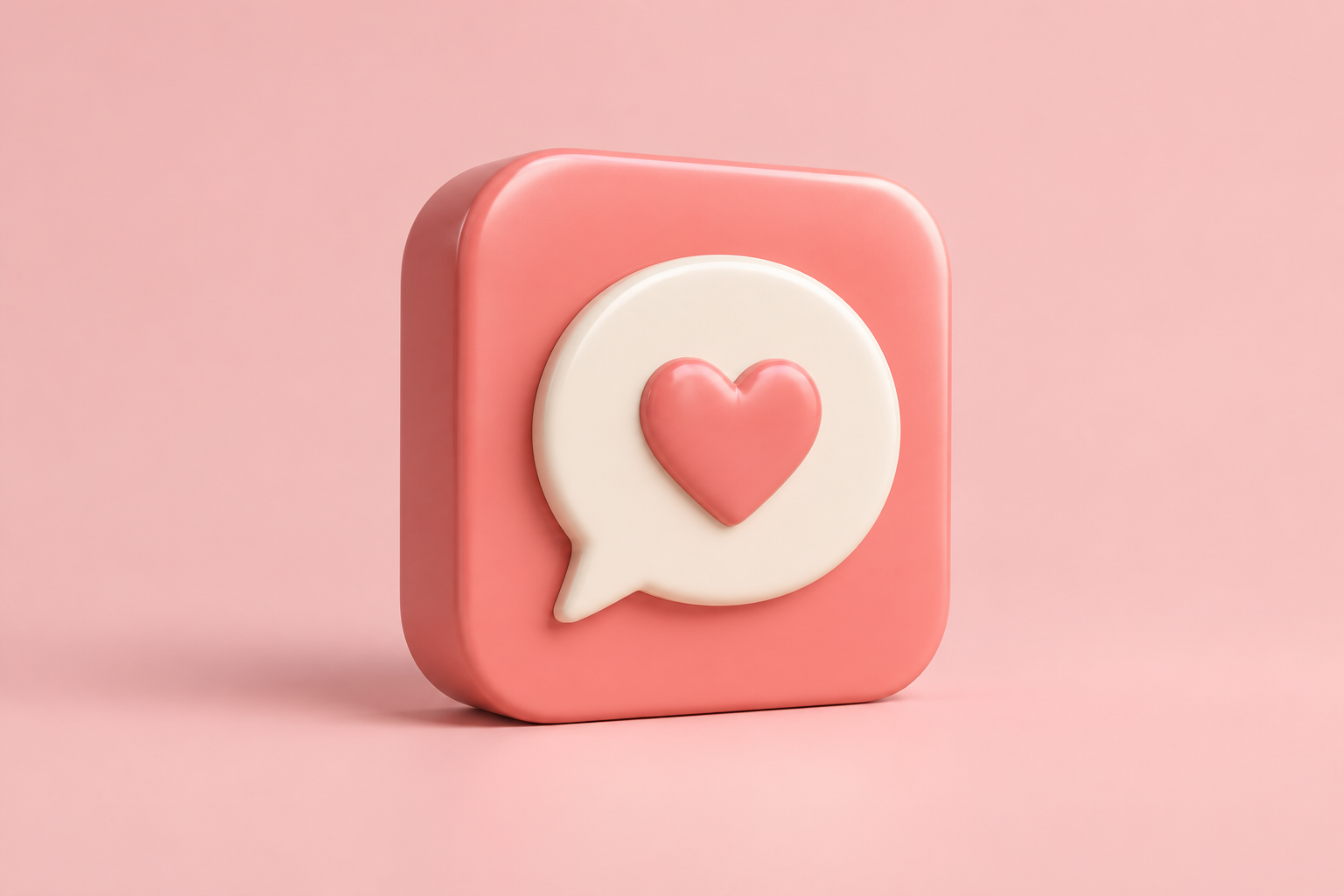 Contextual 3D speech-bubble and heart illustration for the historical message-template app; not an official logo.