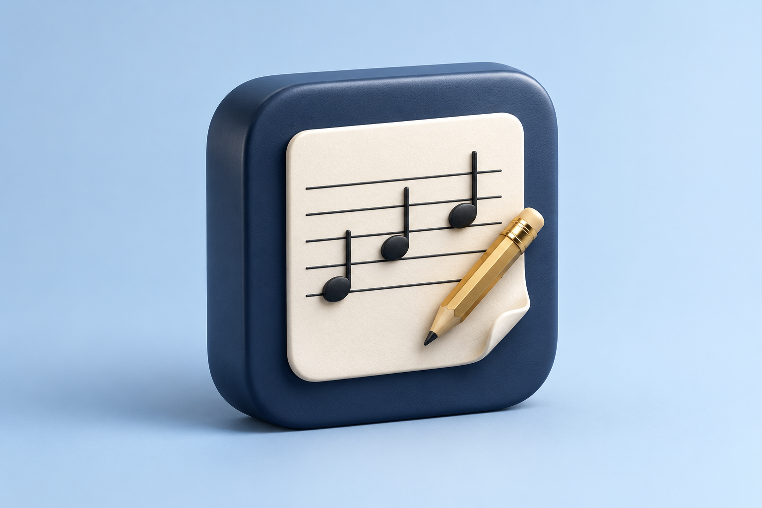 Contextual 3D sheet-music and pencil illustration for PocketScore; not an official historical app logo.