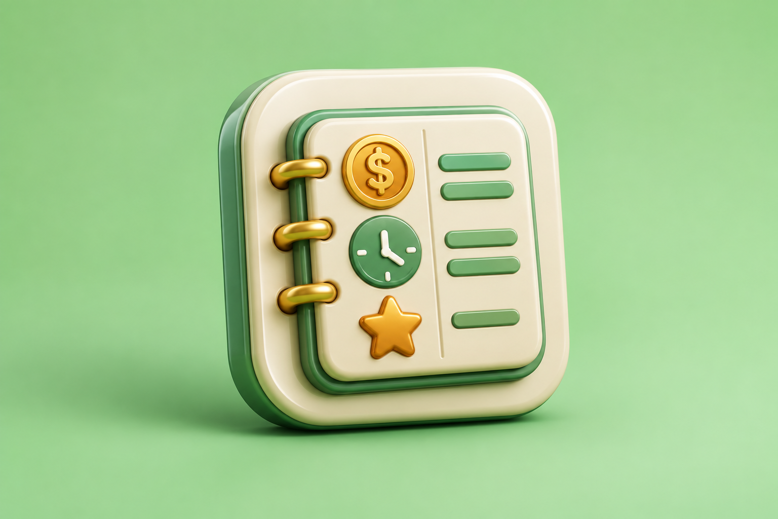 Contextual 3D editorial illustration for Bank of Mom: a family ledger for money, time and agreed rewards; not an official app logo or screenshot.
