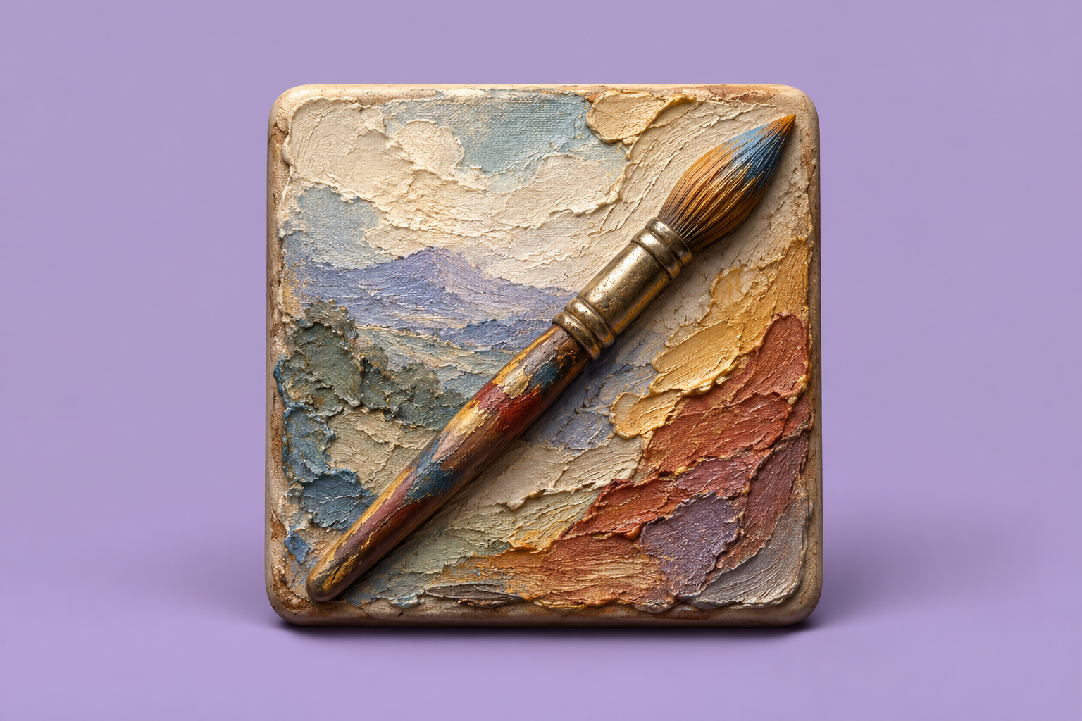 Contextual 3D editorial illustration of digital painting for the Brushes, Sketchbook Pro and ArtStudio comparison; not an official app logo.