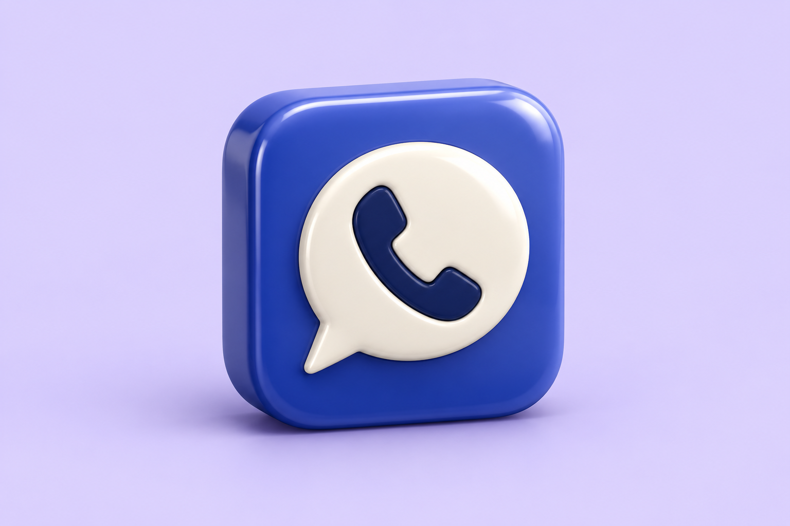 Contextual 3D speech bubble and telephone icon on lavender; not the Meta Messenger logo.
