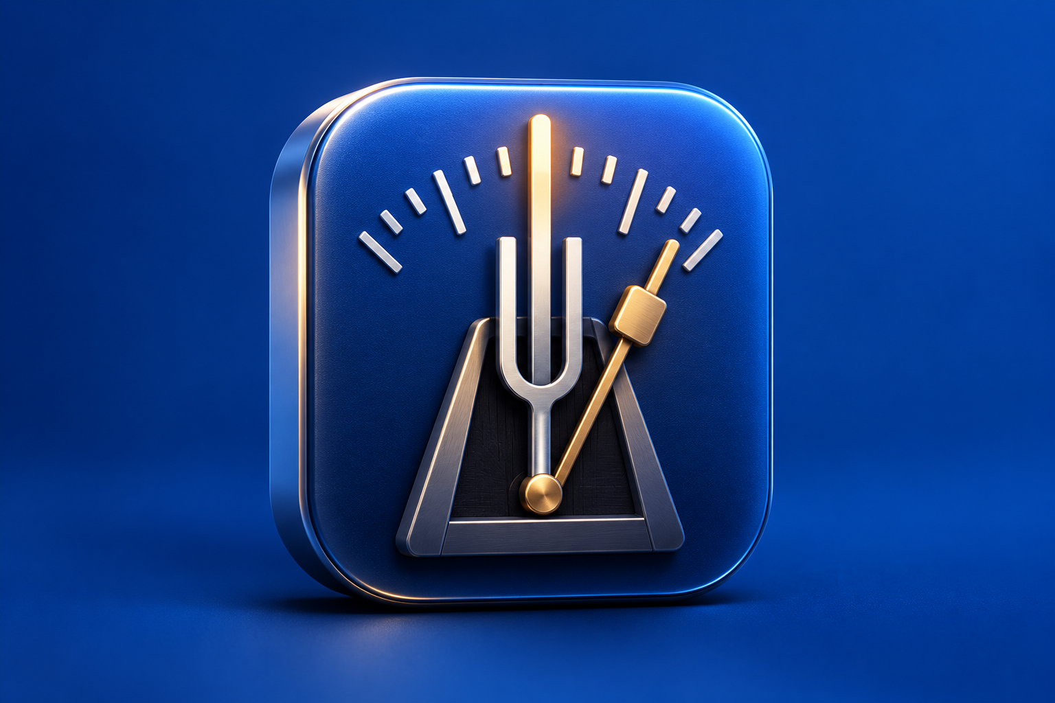 Contextual 3D editorial illustration for Tuner Metronome: pitch and rhythm tools from MIZO; not an official app logo or screenshot.