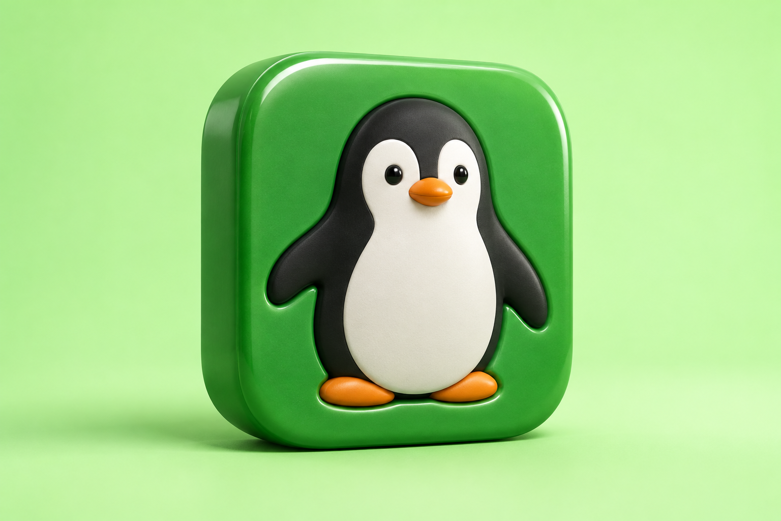 Editorial 3D penguin app tile on a green background, illustrating the historical iGreenpeace app.