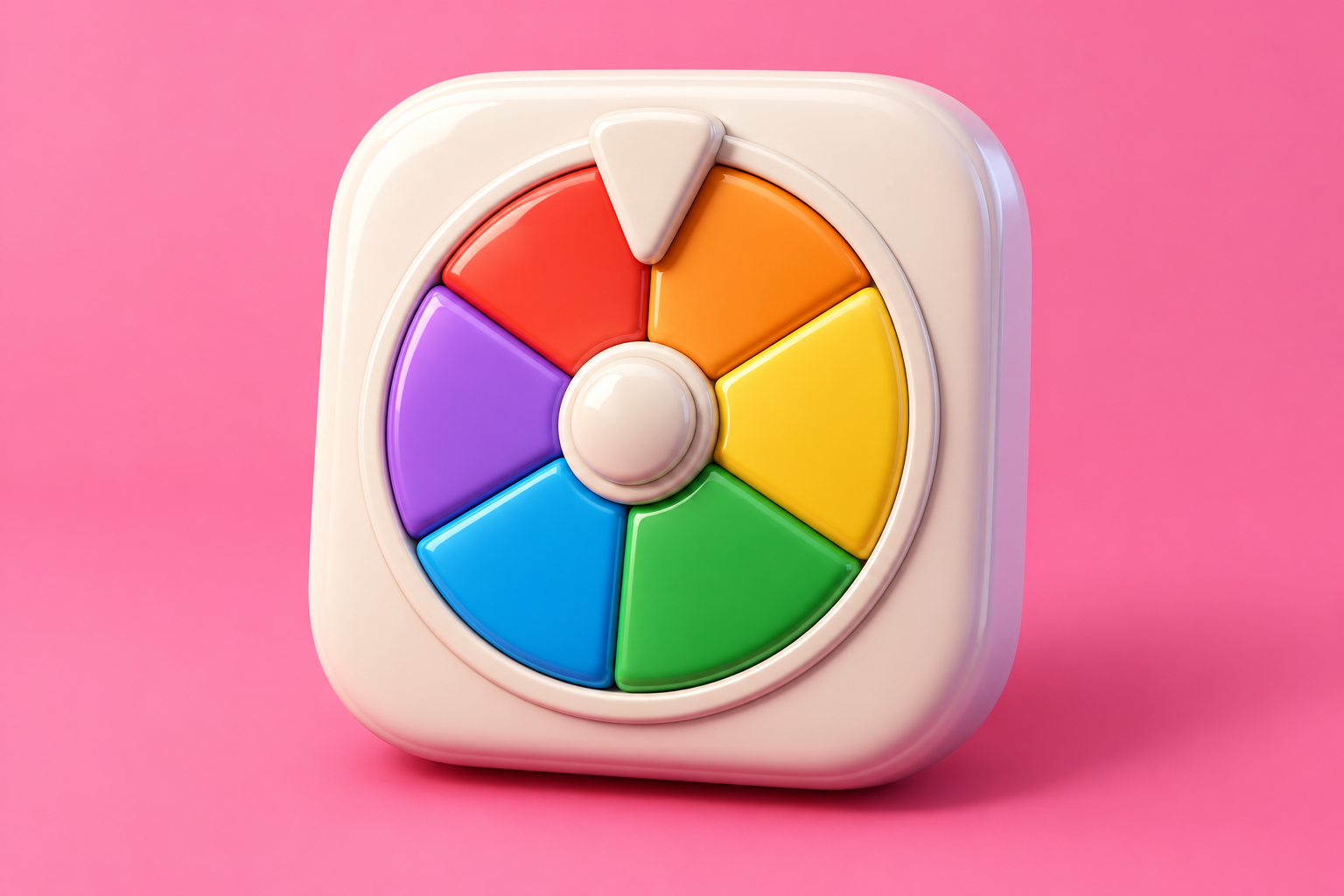 Contextual 3D editorial illustration for Spins: a customizable decision wheel for the early iPhone; not an official app logo or screenshot.