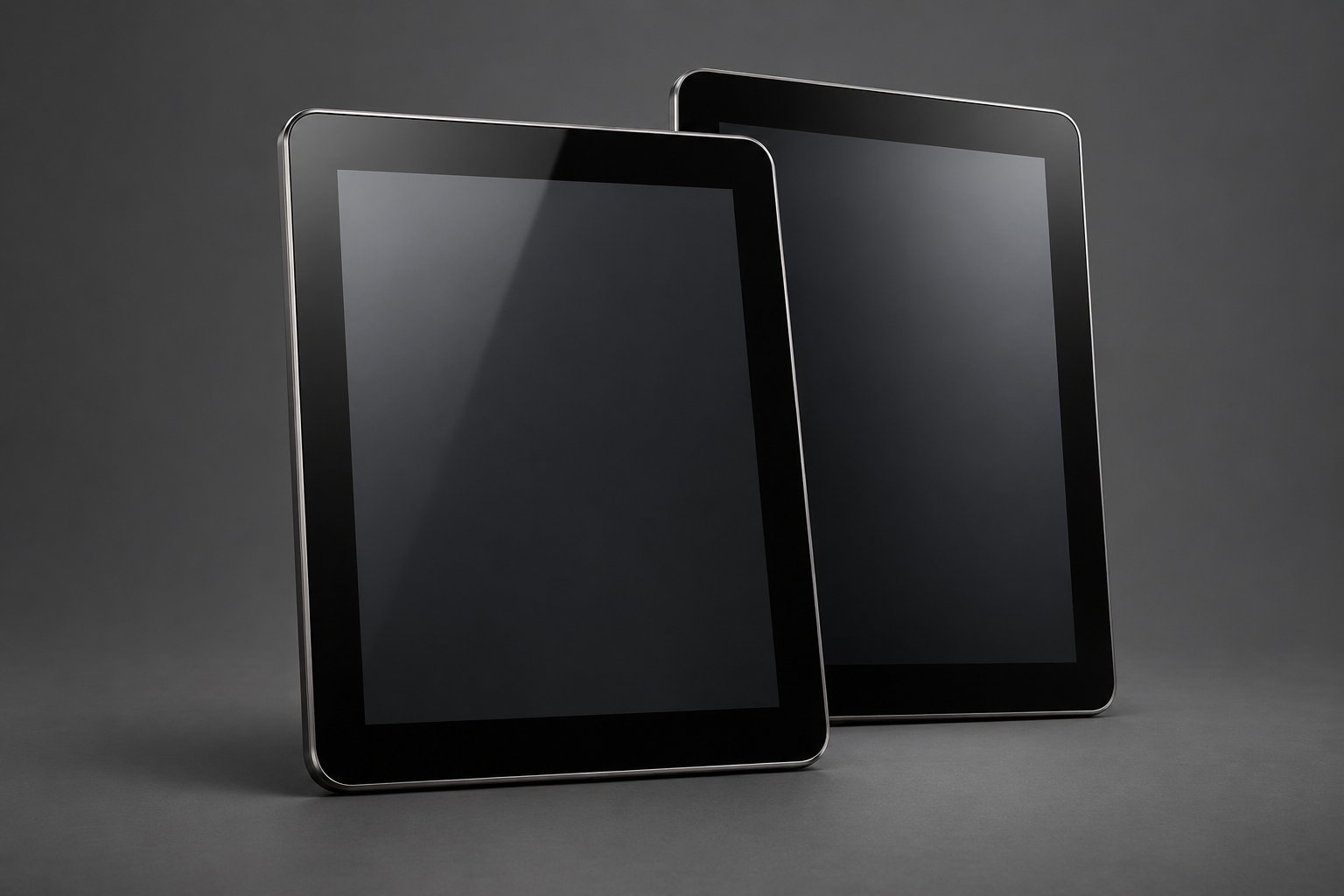 Contextual 3D editorial illustration of two tablet forms for the iPad 2 and Motorola Xoom expectations article; not a hardware specification or photograph.