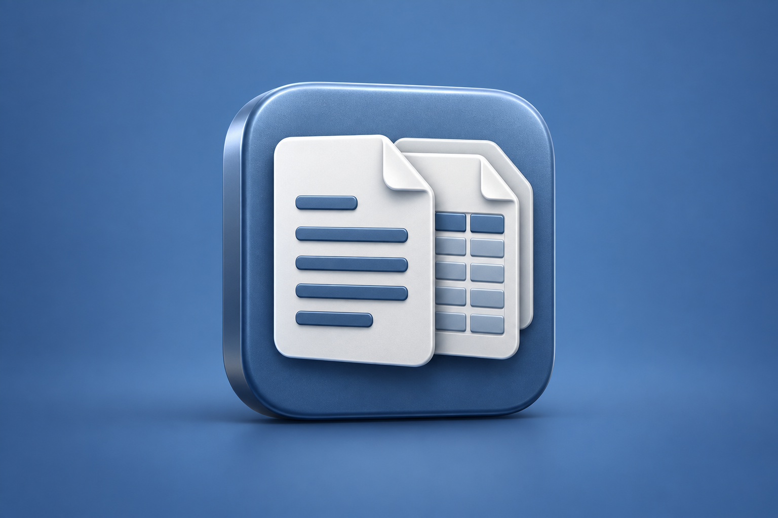Contextual 3D editorial illustration representing mobile office document workflows on a restrained slate blue background; not an official app logo or screenshot.
