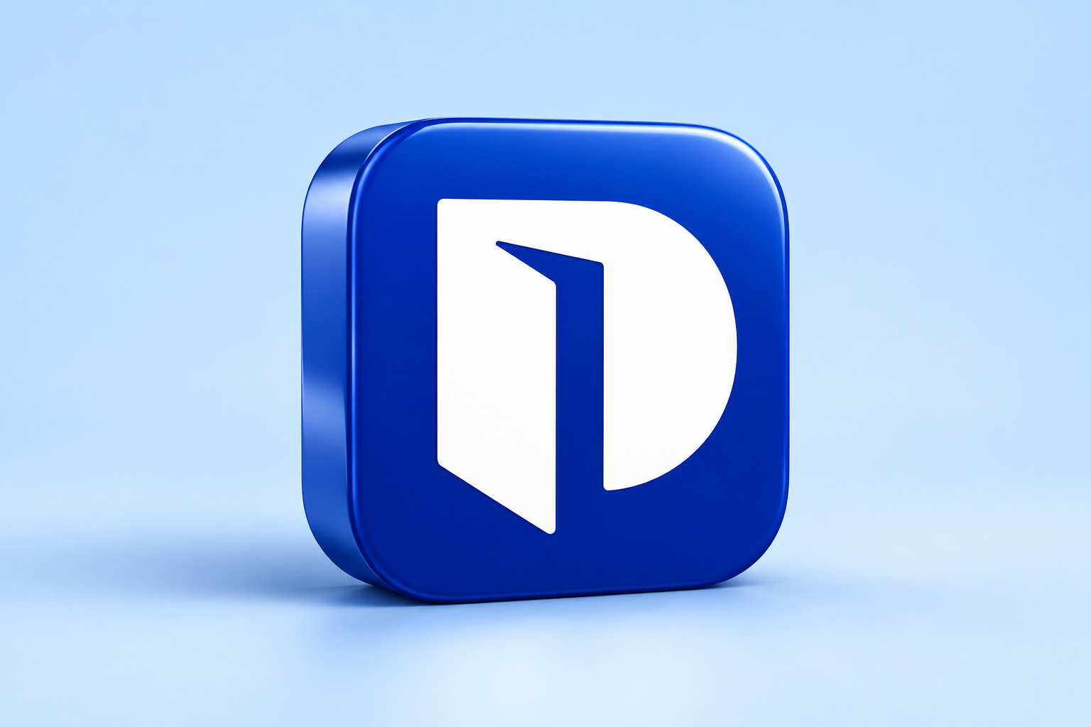 3D editorial rendering of the verified current Dictionary.com app icon on a pale blue background; brand artwork illustrating a historical article, not a screenshot of the original version.