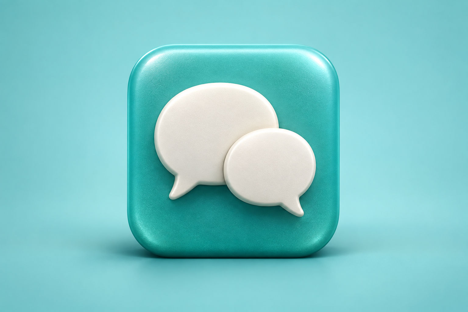 Contextual 3D editorial illustration of instant messaging on a cyan background; not the official IM+ Lite logo.