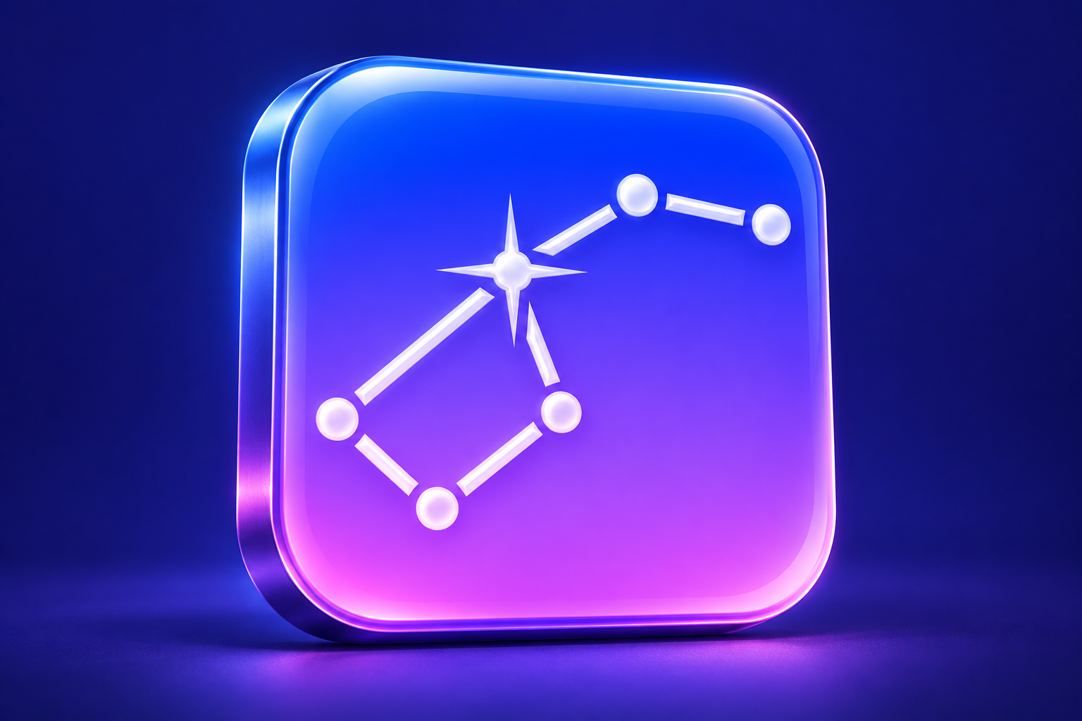 3D editorial render of the verified current Star Walk constellation app icon on an indigo background; illustration for a historical article.