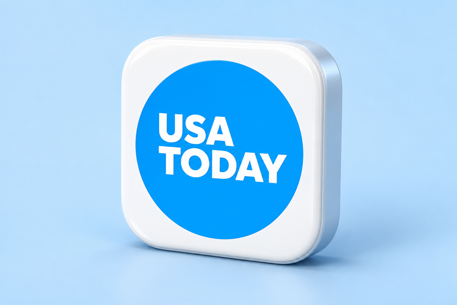 3D editorial render of the verified catalog icon for USA TODAY for iPad on a pale blue background; the icon may postdate the historical article.