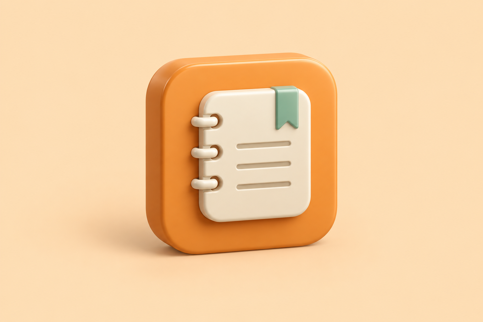 Contextual 3D notebook icon on an apricot background; editorial illustration for the Springpad and Evernote comparison, not an official logo.