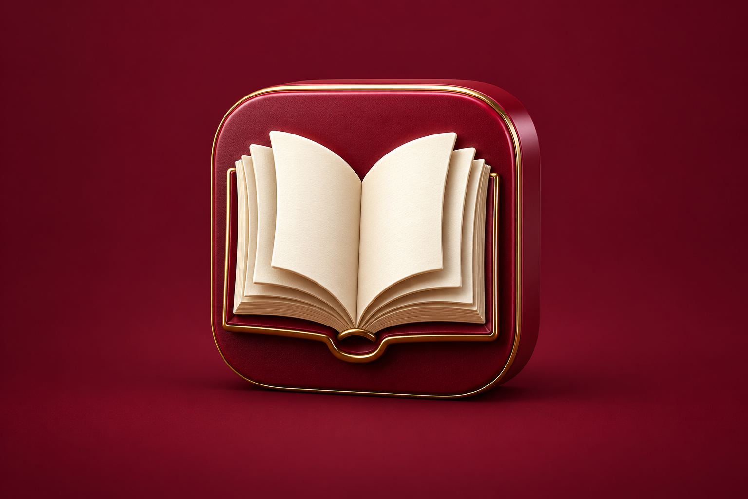 Contextual 3D editorial illustration representing ebook reading for Free Books on a rich burgundy background; not an official app logo or screenshot.