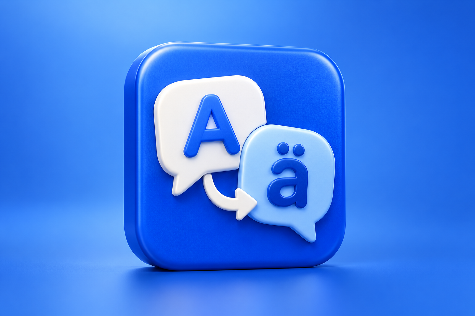 Contextual 3D editorial illustration representing language translation; not an official app logo or screenshot.