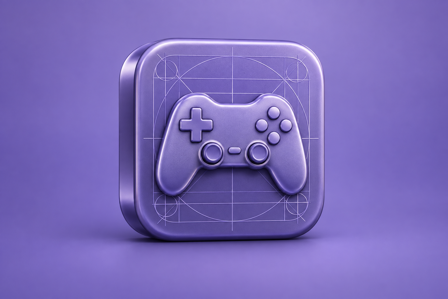 Contextual 3D editorial illustration representing early iPhone game development and prototyping on a muted violet background; not an official app logo or screenshot.