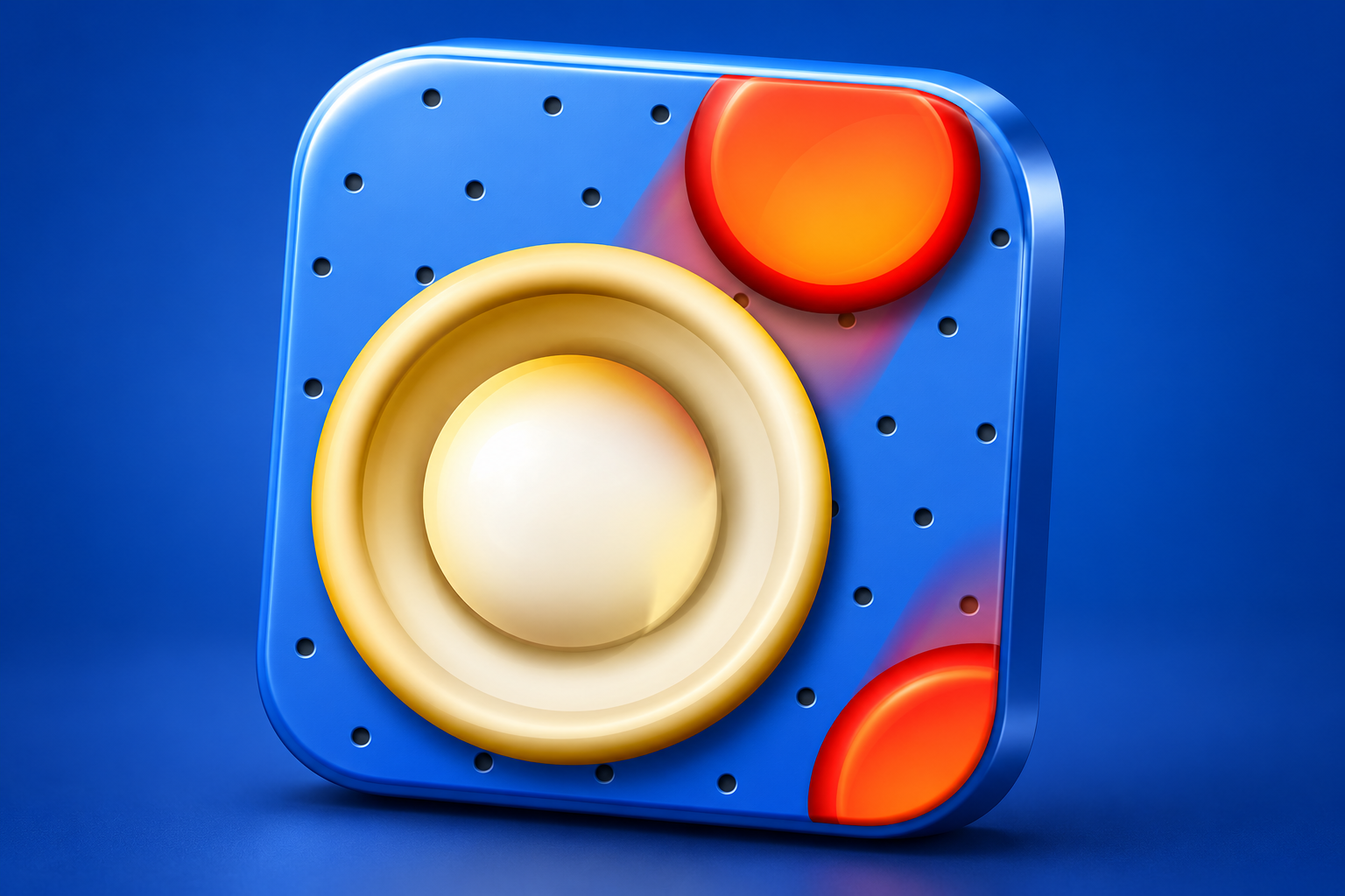 3D editorial render of Acceleroto’s verified current Air Hockey app icon on a blue background; illustration for a historical article.