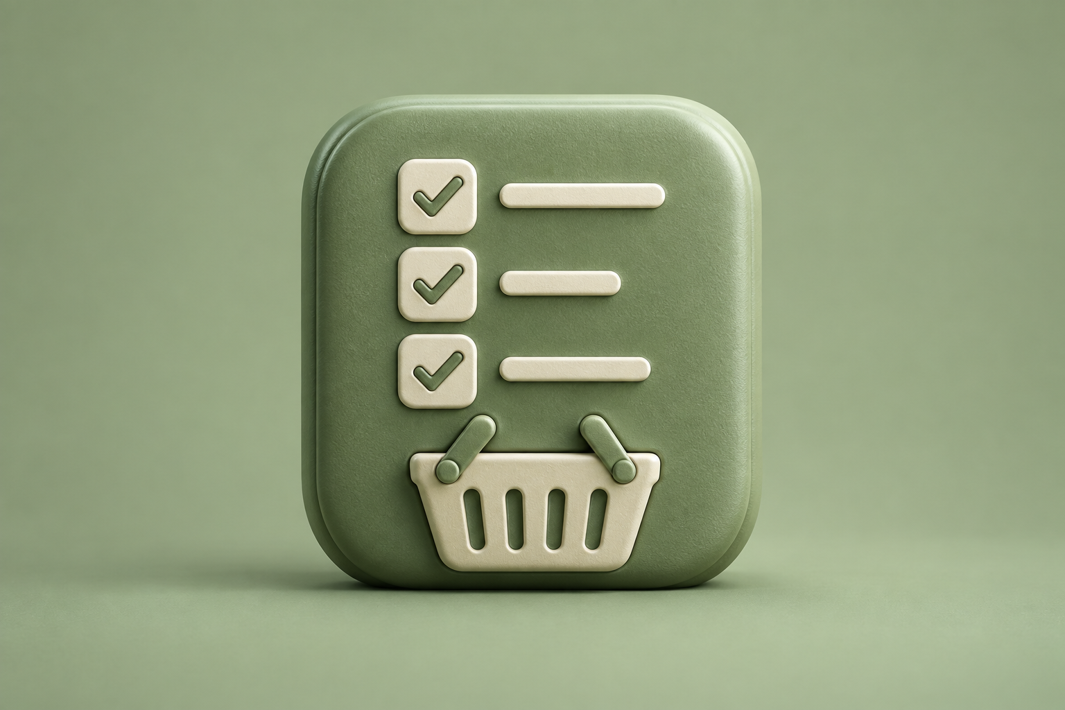Contextual 3D editorial illustration of a grocery checklist for the ShopListFree and GroceryList comparison; not an official app logo.
