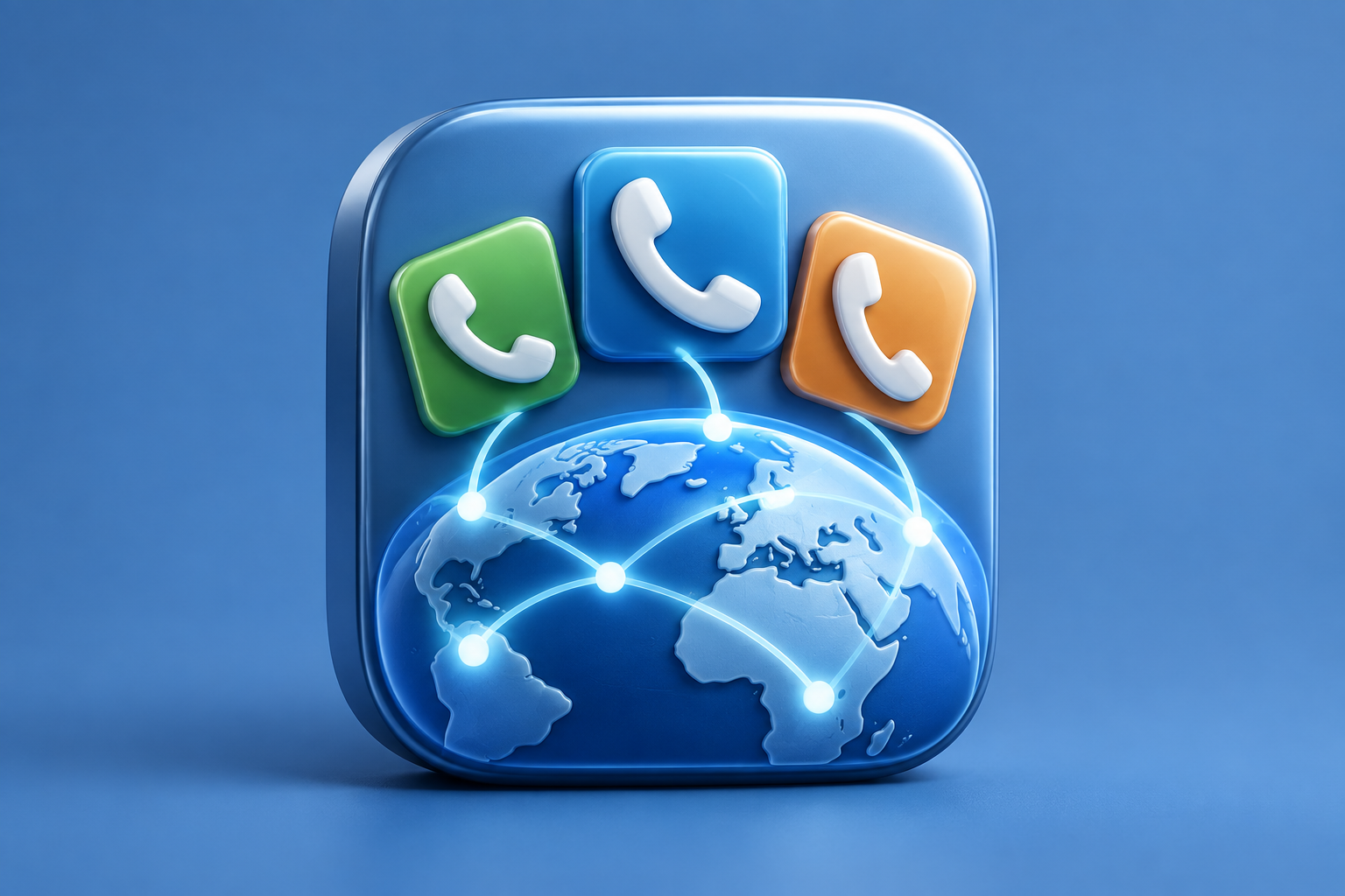 Contextual 3D editorial illustration for Early iPhone VoIP: iCall, Vopium and Truphone compared in 2009; not an official app logo or screenshot.