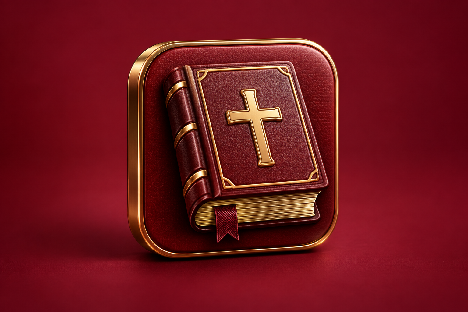 Contextual 3D editorial illustration for KJV Bible: an early offline reference app with text search; not an official app logo or screenshot.