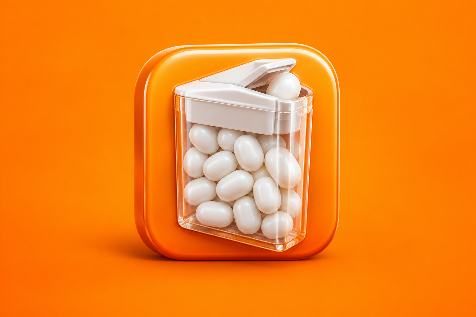 Contextual 3D editorial illustration representing the historical Tic Tac virtual mint app on a bright orange background; not an official app logo or screenshot.