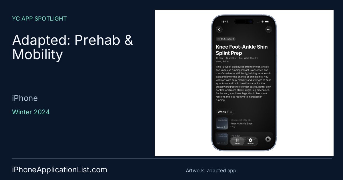 Adapted: Prehab & Mobility official artwork with iPhoneApplicationList YC app spotlight branding